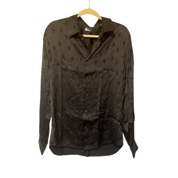 The Kooples Black Stars Jacquard Long Sleeve Shirt M 100% Viscose Elegant Mens - Picture 1 of 5